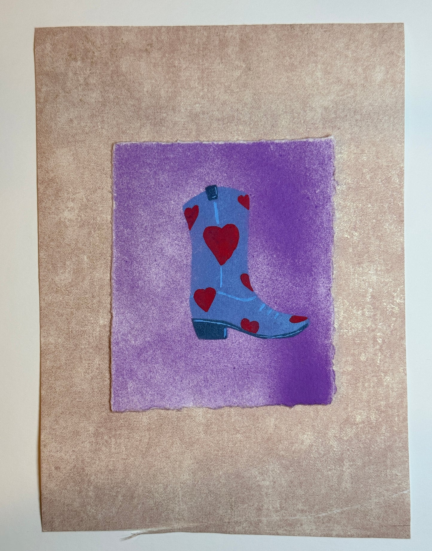 Cowboy Boot (Blue w/ red Hearts)