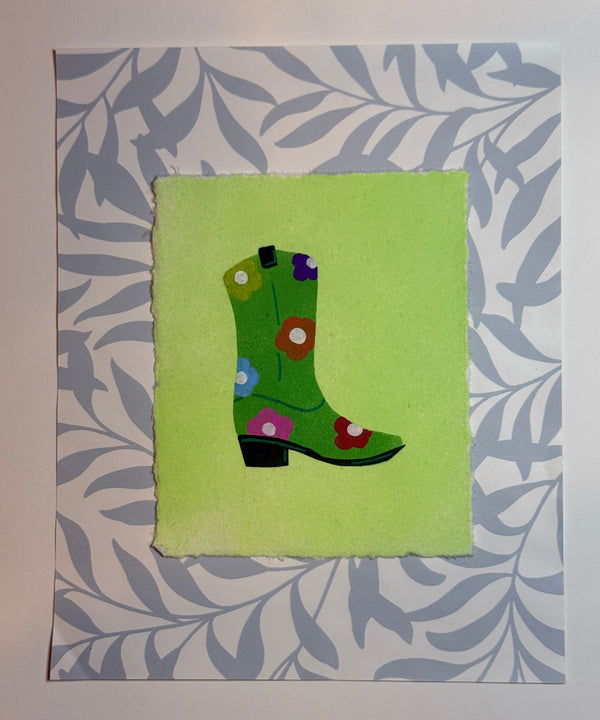 Cowboy Boot (Green w/ flowers)