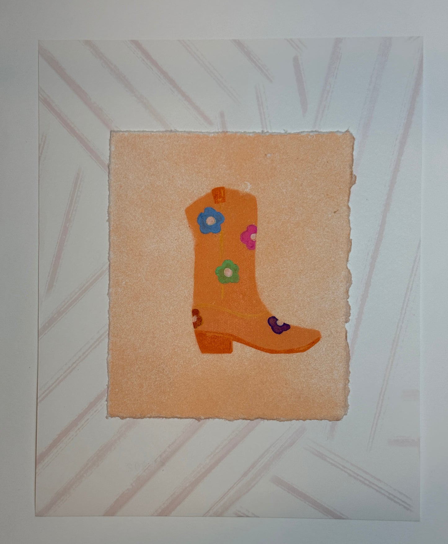 Cowboy Boot (orange w/ flowers)