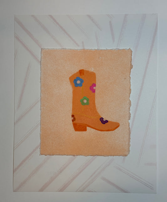 Cowboy Boot (orange w/ flowers)