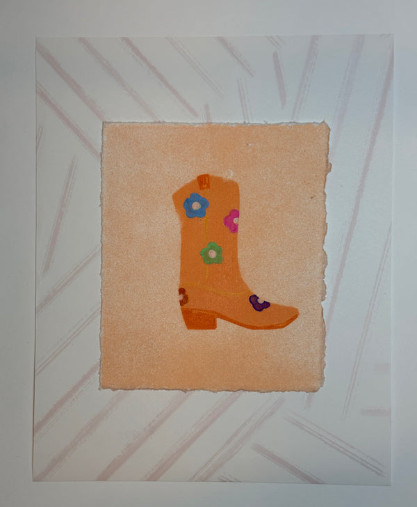 Cowboy Boot (orange w/ flowers)