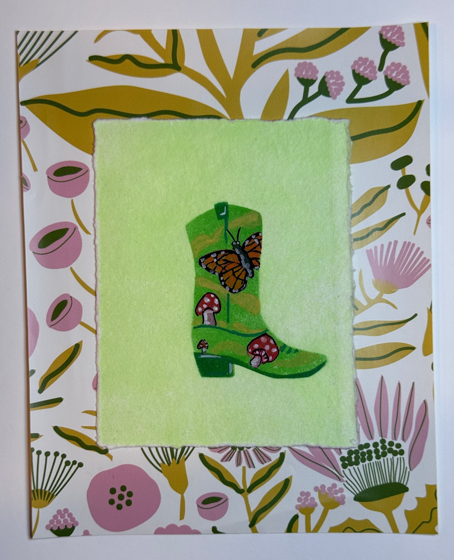 Cowboy Boot (butterfly and mushrooms)