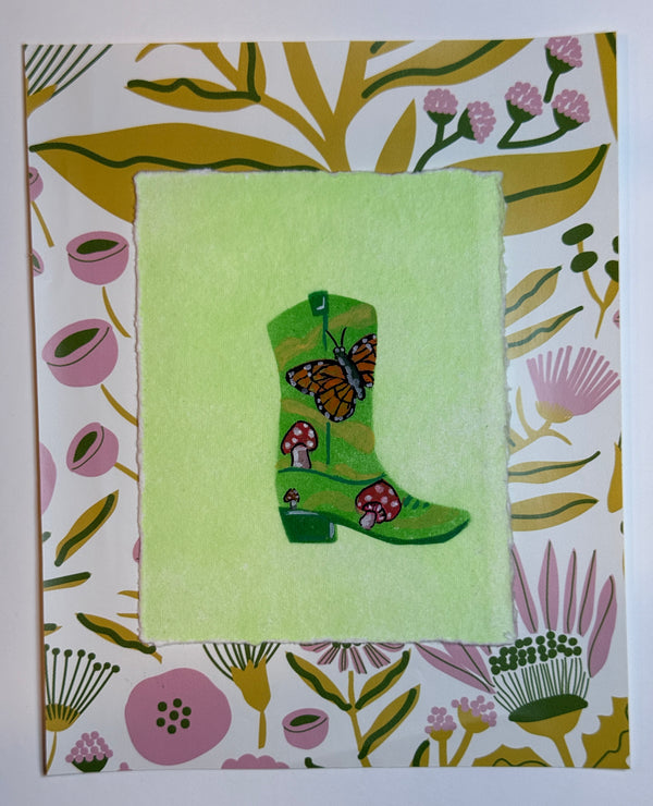 Cowboy Boot (butterfly and mushrooms)